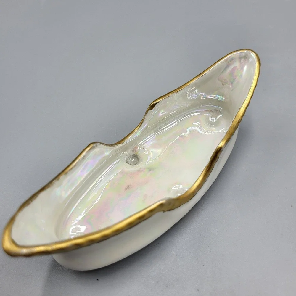 Prov Saxe Germany Trinket Dish Set Vintage Lusterware Gold Trim Footed White